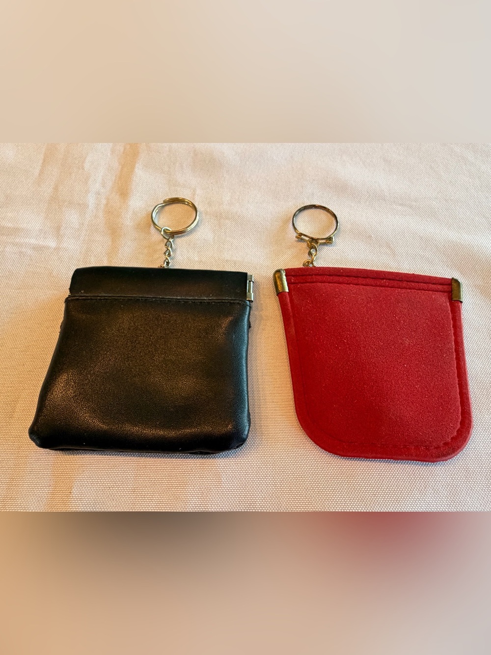 Vintage 1960s Black and Red Keychain Squeeze Frame Coin Pouches